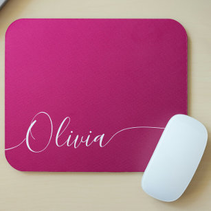 Pink Shimmer White Elegant Calligrafy Script Name Mousepad