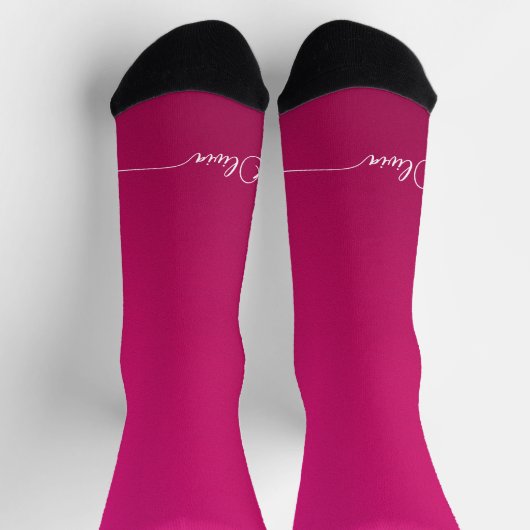 Pink Shimmer White Elegant Calligrafy Script Name Socken (Oben)
