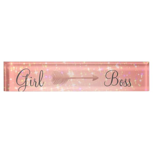 "Pink Shimmery Girl Boss Namensplakette (Vorderseite)