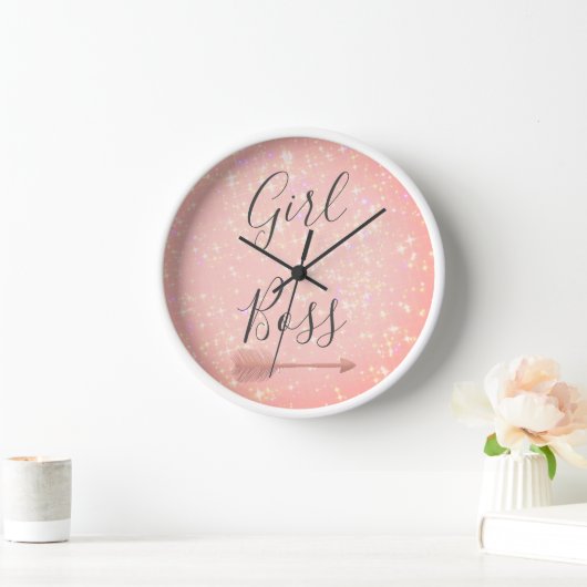 "Pink Shimmery Girl Boss Uhr (Zuhause)