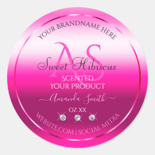 Pink Shimmery Product Labels Diamonds and Initials Runder Aufkleber