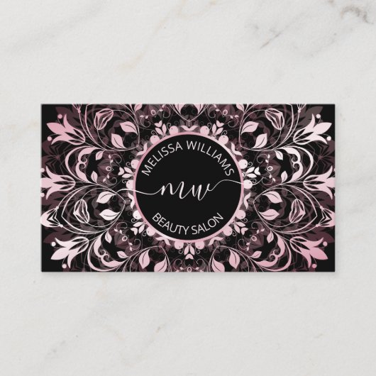 Pink Shiny Black Mandala Logo Visitenkarte (Vorderseite)