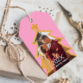 Pink Shiny Christmas Tree Personalized Photo Geschenkanhänger