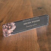 Pink Shiny Flowers Black  Namensplakette (Seite)