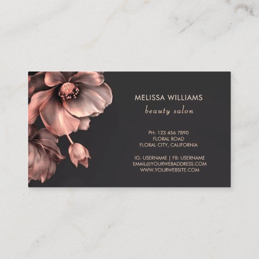 Pink Shiny Flowers Black Visitenkarte (Rückseite)