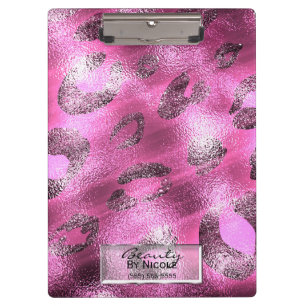 Pink Shiny Leopard Elegantes Chic Glam Personalisi Klemmbrett
