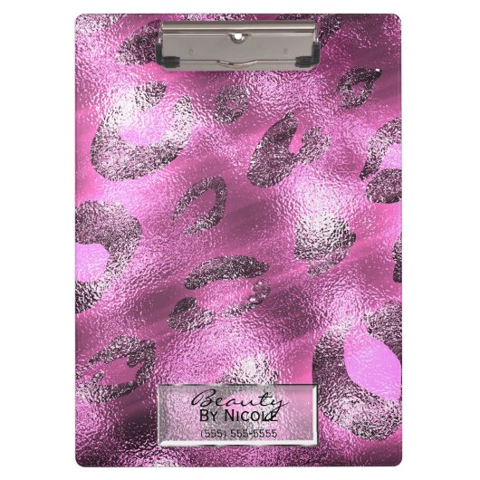 Pink Shiny Leopard Elegantes Chic Glam Personalisi Klemmbrett (Vorderseite)