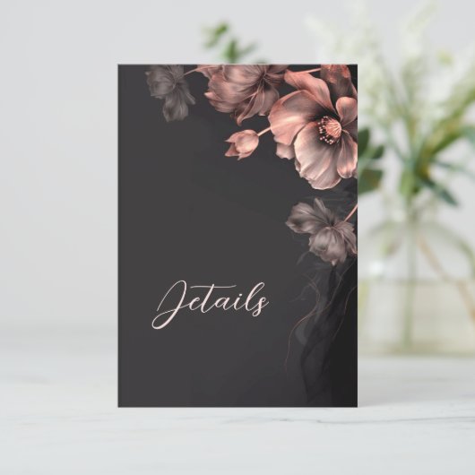 Pink Shiny Metallic Black Floral Details Begleitkarte (Stehend Vorderseite)