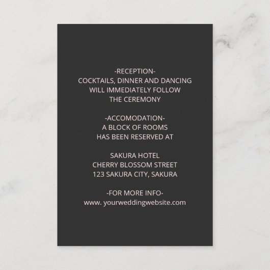 Pink Shiny Metallic Black Floral Details Begleitkarte (Rückseite)