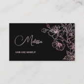 Pink Shiny Metallic Black Floral | QR Code Visitenkarte (Vorderseite)