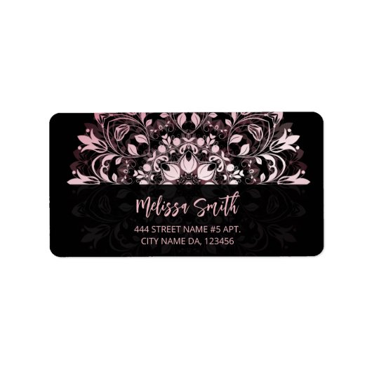 Pink Shiny Metallic Black Mandala Adressaufkleber (Vorne)