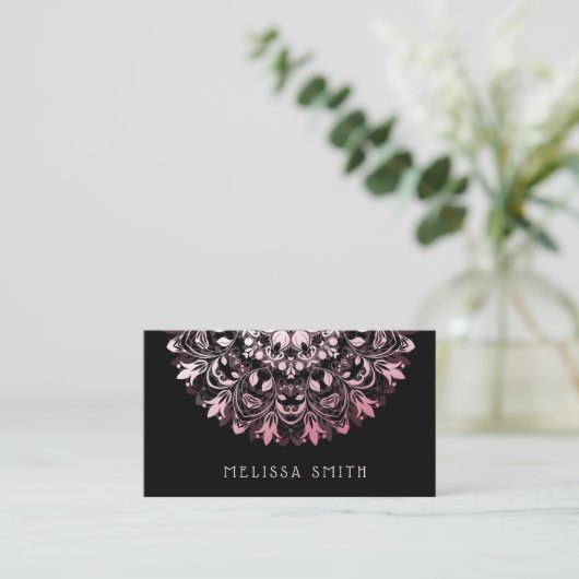 Pink Shiny Metallic Black Mandala Visitenkarte (Stehend Vorderseite)