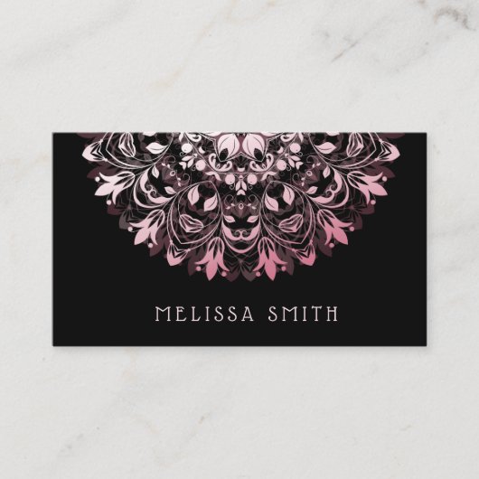 Pink Shiny Metallic Black Mandala Visitenkarte (Vorderseite)