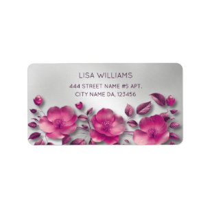 Pink Shiny Metallic Blume Silver Adressaufkleber