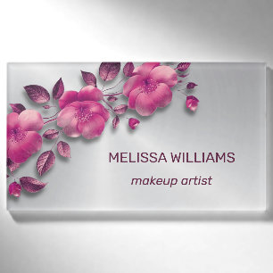 Pink Shiny Metallic Blume Silver Namenschild