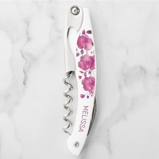 Pink Shiny Metallic Flower Kellnermesser (Vorderseite)