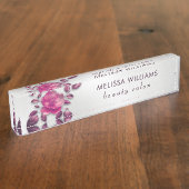 Pink Shiny Metallic Flower Silver Namensplakette (Seite)