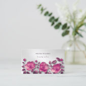 Pink Shiny Metallic Flower Silver Visitenkarte (Stehend Vorderseite)