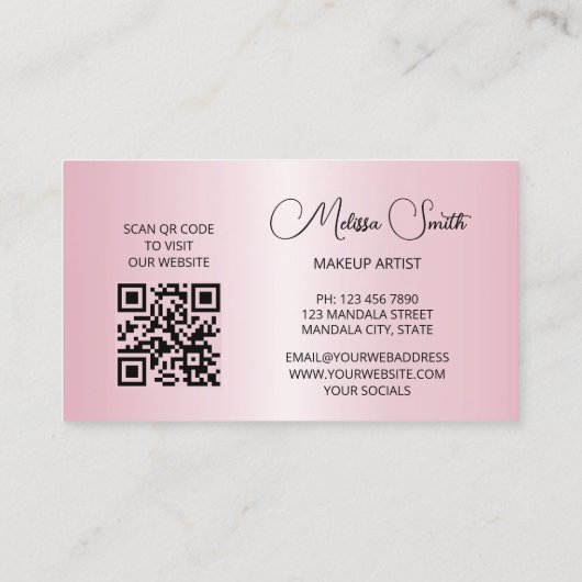 Pink Shiny Metallic Mandala Black Visitenkarte (Rückseite)