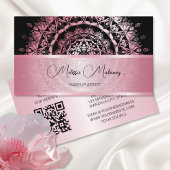 Pink Shiny Metallic Mandala Black Visitenkarte