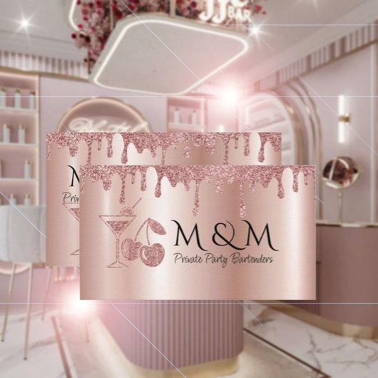 Pink Shiny Private Party Barkeeper Business Card Visitenkarte