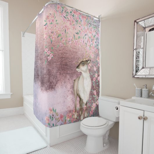 Pink Shiny Vintager Frühling Hirsch Kirschblossom Duschvorhang (Beispiel)