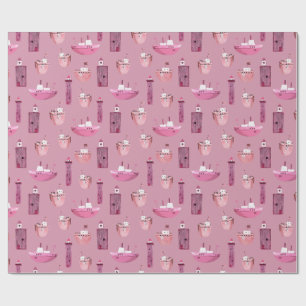 Pink Ships & Wood Lighthouses Dusty Rose Geschenkpapier