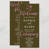 Pink Shooting Stars Brown Wedding Programm (Vorne/Hinten)