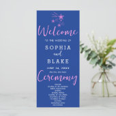 Pink Shooting Stars Dark Blue Wedding Program (Stehend Vorderseite)