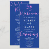 Pink Shooting Stars Dark Blue Wedding Program (Vorne/Hinten)