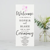 Pink Shooting Stars Off White Wedding Programm (Stehend Vorderseite)