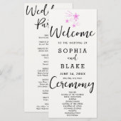 Pink Shooting Stars Off White Wedding Programm (Vorne/Hinten)
