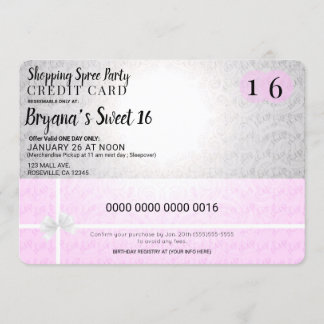 Pink Shopping Spree Kreditkarte Sweet 16 Party Einladung