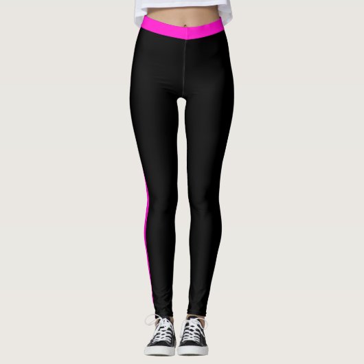 Pink Side Stripe Black Leggings (Vorderseite)