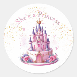 Pink Sie ist ein Prinzessinnenschloss Runder Aufkleber