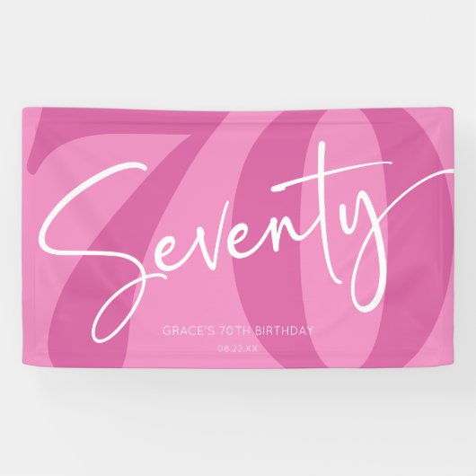 Pink Siebzigste Geburtstagsparty Banner (Horizontal)