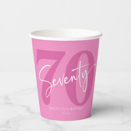 Pink Siebzigste Geburtstagsparty Pappbecher (Rückseite)
