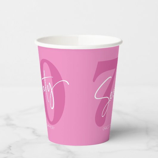 Pink Siebzigste Geburtstagsparty Pappbecher (Links)