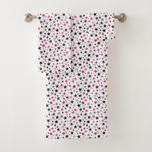 Pink Silber Black Stars  Badhandtuch Set (Insitu)