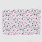 Pink Silber Black Stars Golfhandtuch (Horizontal)