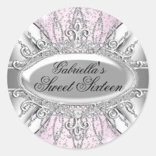 Pink & Silber Glitzer Diamant Sweet 16 Aufkleber