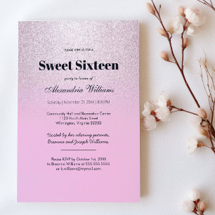 Pink silber Lavendel Gradienten Glitzer Sweet 16 Einladung