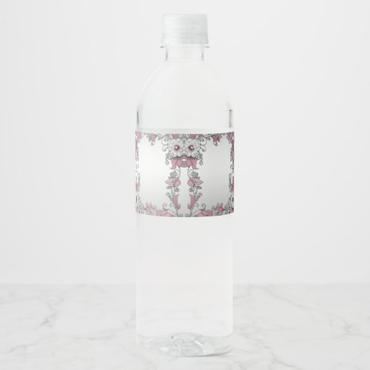Pink Silber Weiße Flasche Wasser Etikett (Vorderseite)