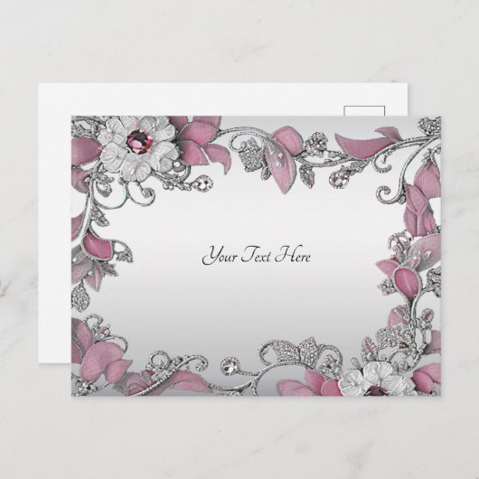 Pink Silber Weiße Flora Postkarte (Vorne/Hinten)