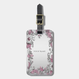 Pink Silber Weiße Floral Gepäckmarke Gepäckanhänger