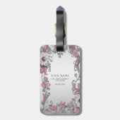 Pink Silber Weiße Floral Gepäckmarke Gepäckanhänger (Rückseite vertikal)