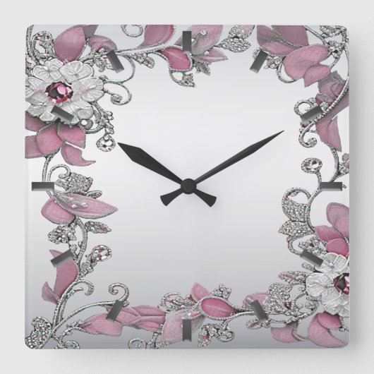 Pink Silber Weiße Wand-Uhr Quadratische Wanduhr (Vorderseite)