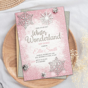 Pink silberne glitzernde Winter-Baby-Shower-Einlad Einladung