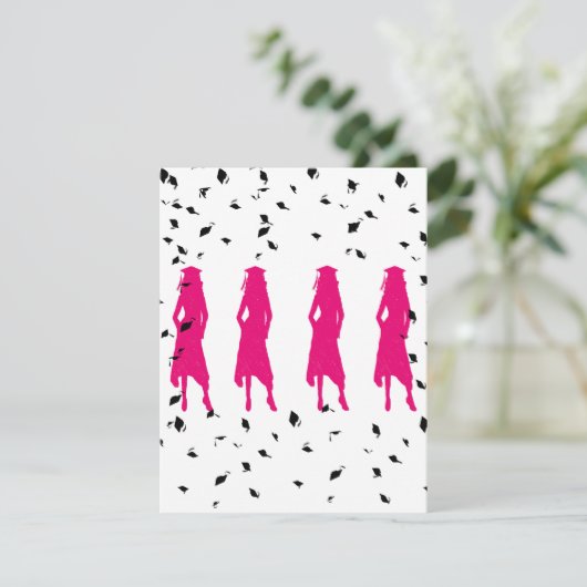 Pink Silhouette Graduation Party Einladung (Stehend Vorderseite)