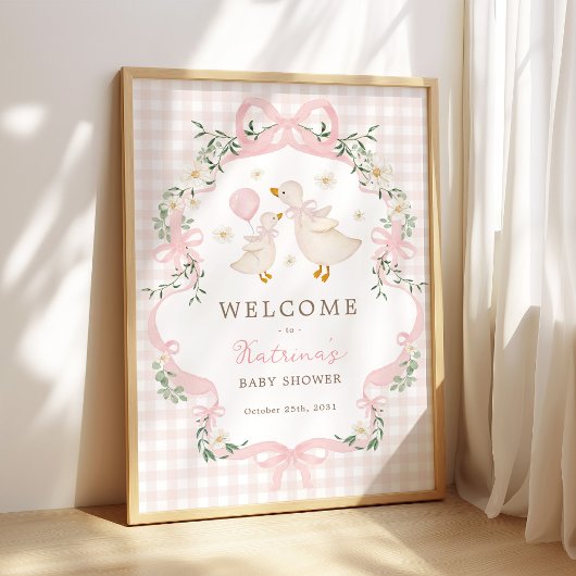 Pink Silly Goose Coquette Bow Baby Shower Welcome Poster